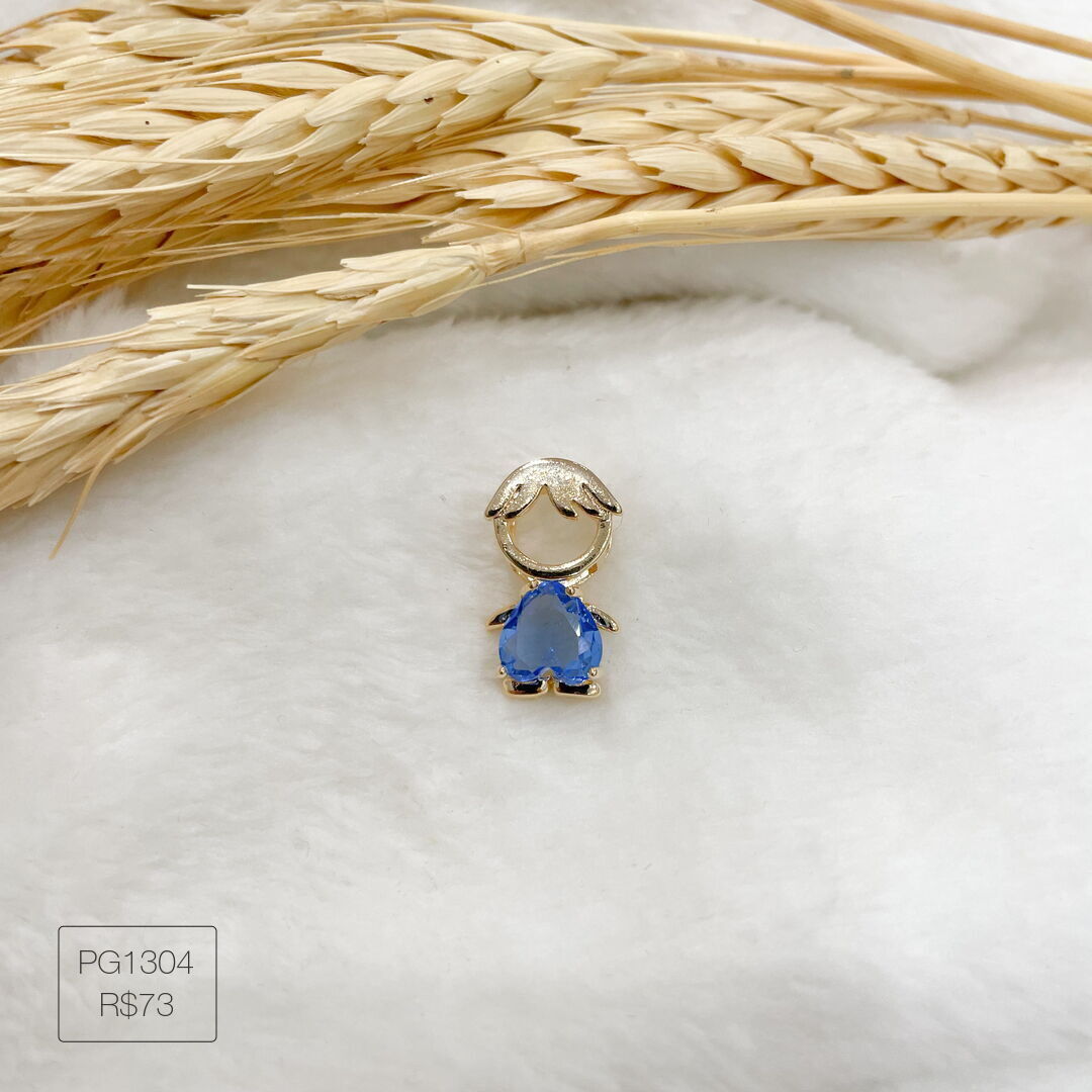 Pingente De Menino Azul Dourado